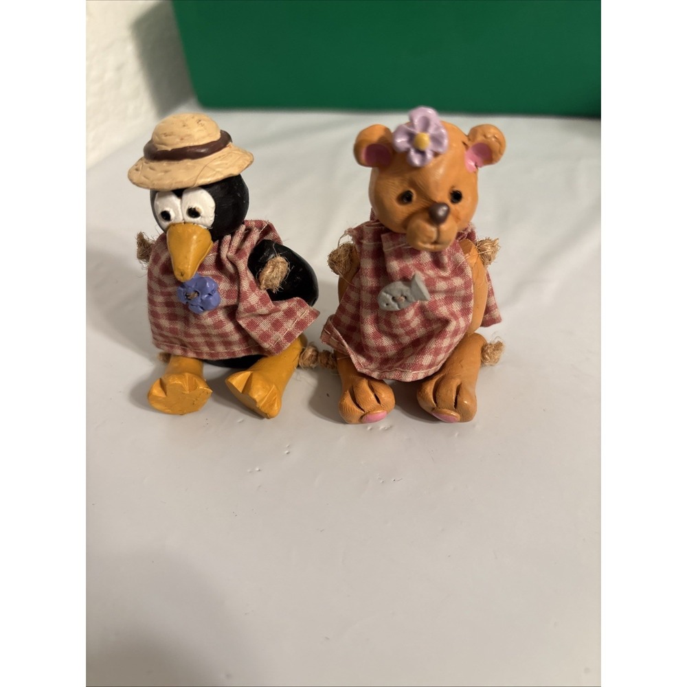 Russ Berrie & Co Minikins A Bear & A Crow Jointed by Shelf Sitters 3"